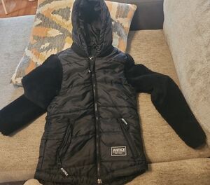 Justice Black Quilted Jacket with Faux Fur Sleeves